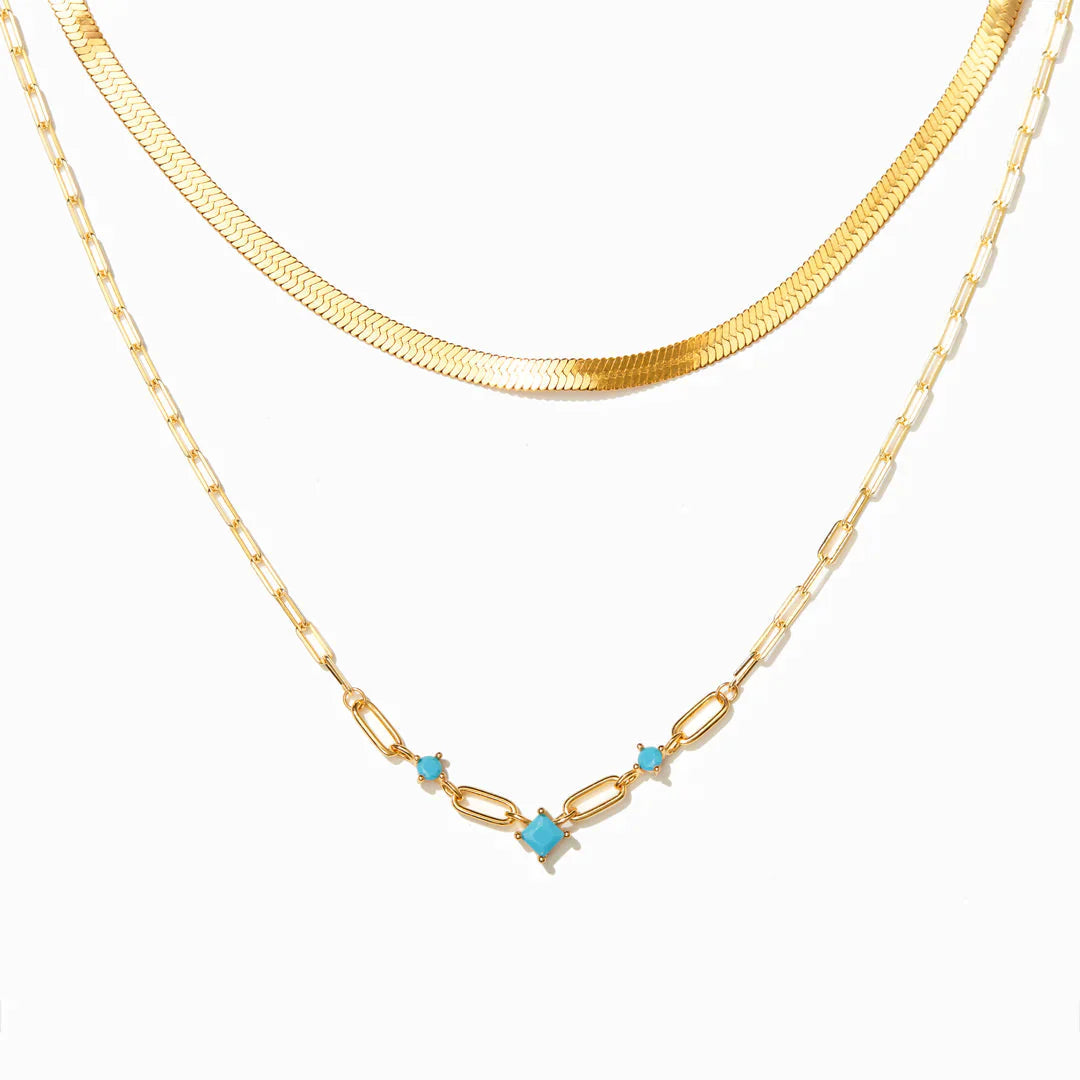 Turquoise Gemstone Layered Necklace Set
