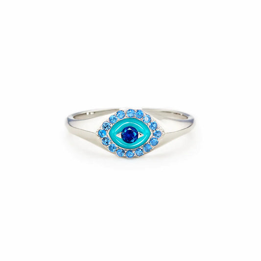 Sending You Good Vibes And Protection Enamel Evil Eye Ring