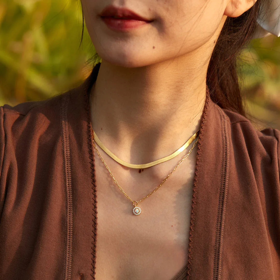 Opal Gemstone Layered Necklace Set