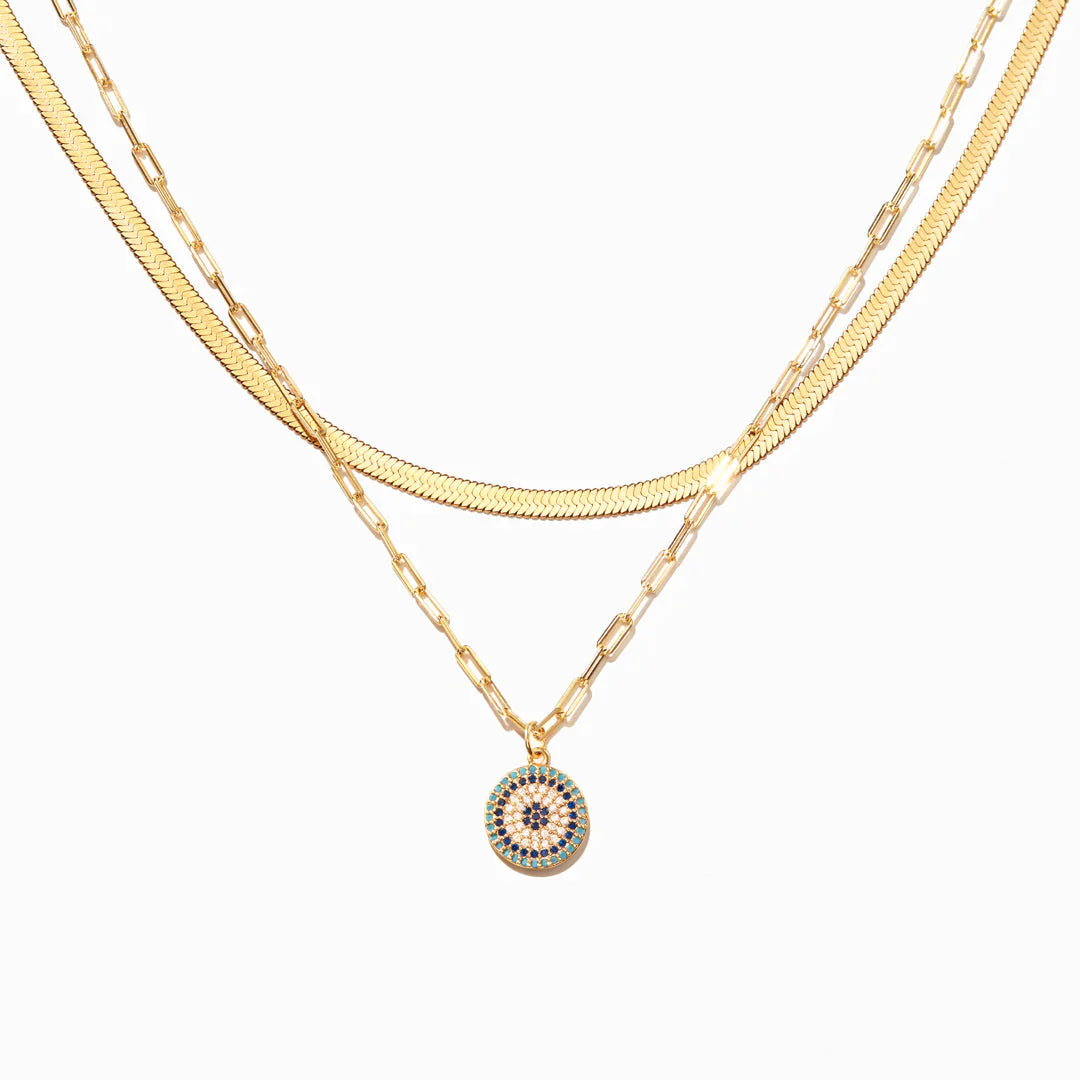 Round Pavé Evil Eye Layered Necklace Set