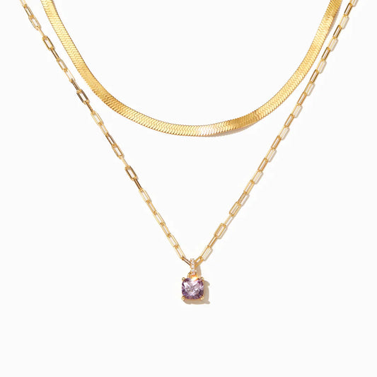 Cushion-Cut Birthstone Layered Necklace Set