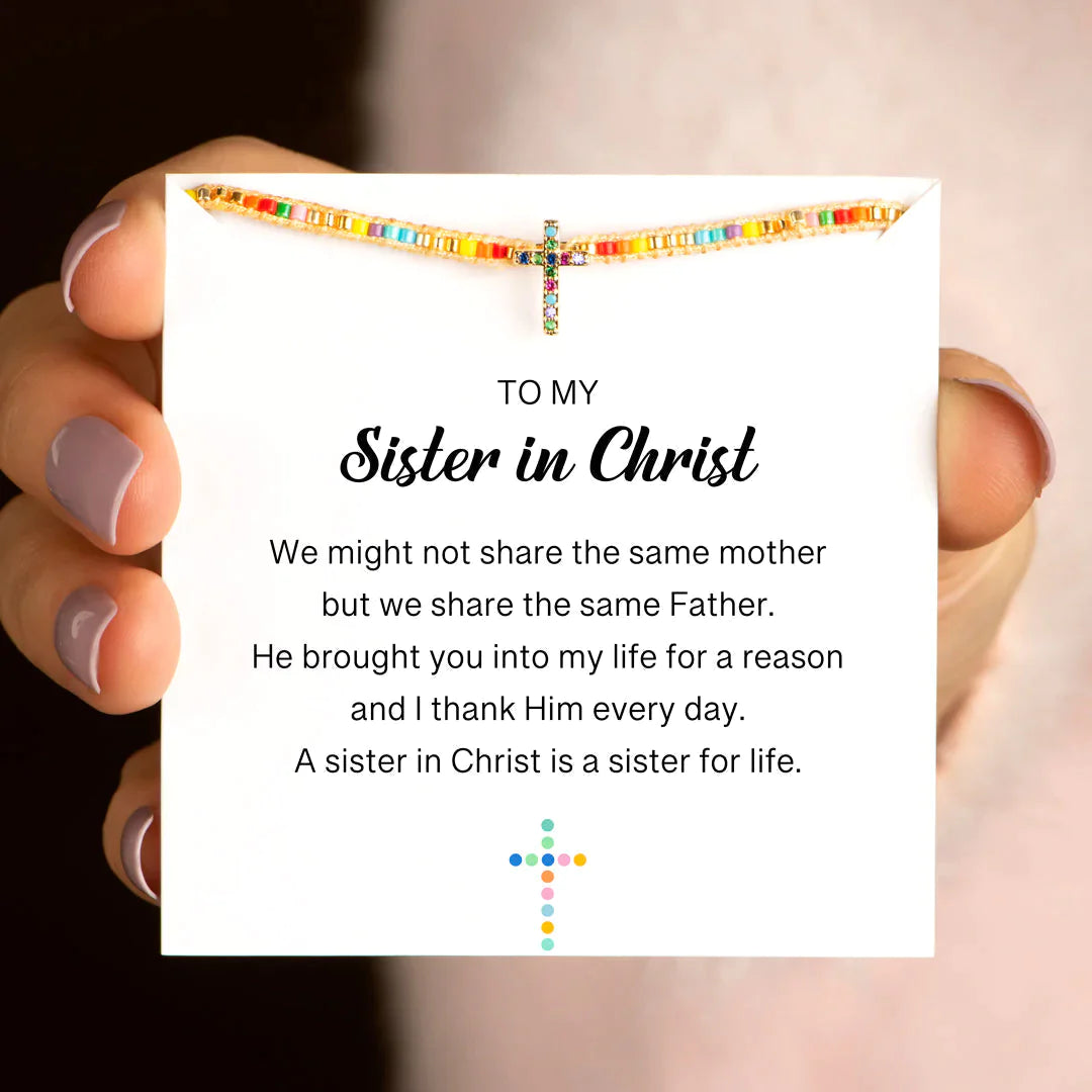 To My Sister In Christ Pavé Cross Bracelet